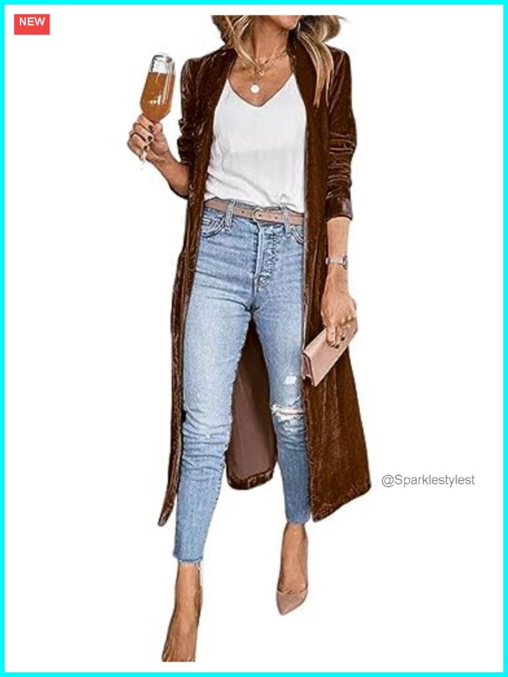 Velvet Open Front Duster Cardigan Long Sleeve Maxi Length Jacket